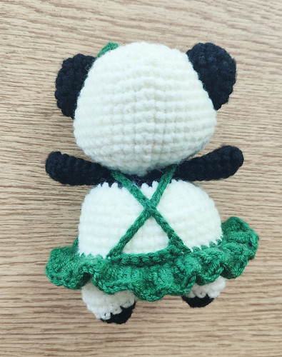 finished panda in pinafore dress